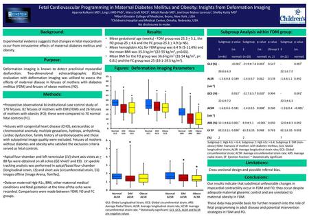 03/05/14 Fetal Cardiovascular Programming in Maternal Diabetes Mellitus and Obesity: Insights from Deformation Imaging Aparna Kulkarni MD1, Ling Li MD.