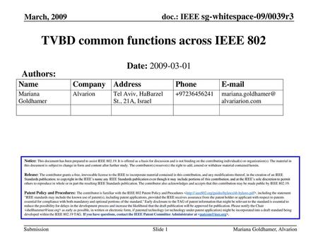 TVBD common functions across IEEE 802