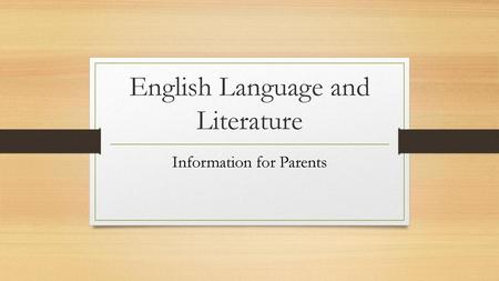 English Language and Literature