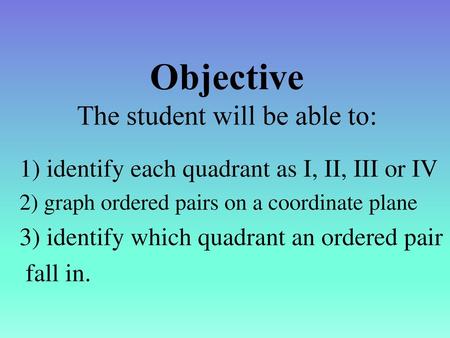 Objective The student will be able to: