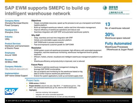 SAP EWM supports SMEPC to build up intelligent warehouse network