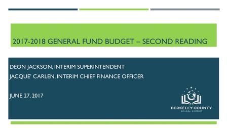 GENERAL FUND bUDGET – SECOND Reading