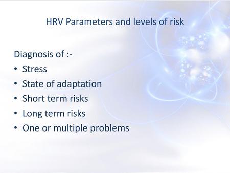 HRV Parameters and levels of risk