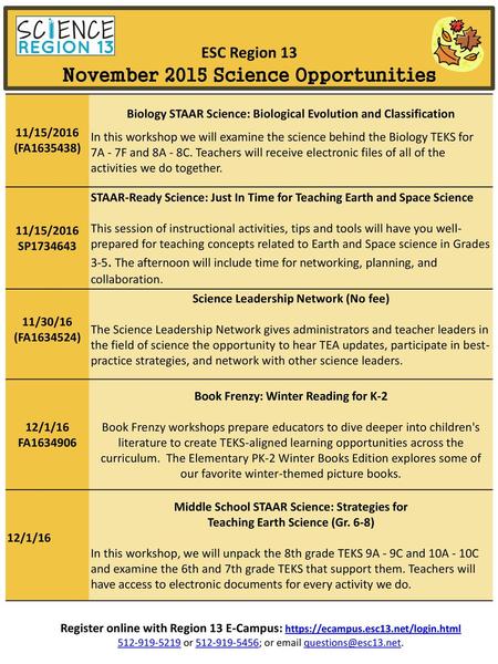 November 2015 Science Opportunities