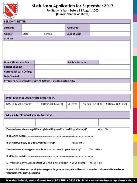 Sixth Form Application for September 2017