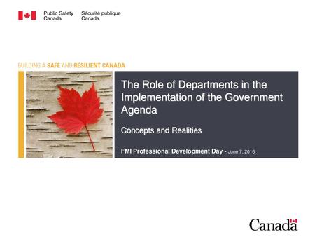 The Role of Departments in the Implementation of the Government Agenda Concepts and Realities FMI Professional Development Day - June 7, 2016.