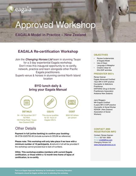 EAGALA Re-certification Workshop bring your Eagala Manual