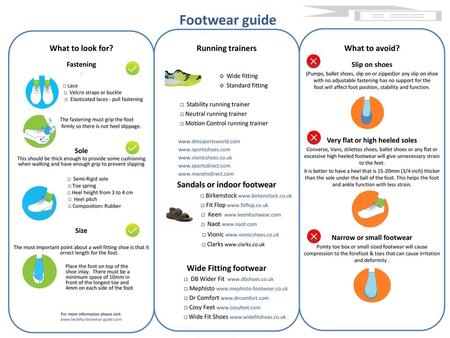 Very flat or high heeled soles Narrow or small footwear