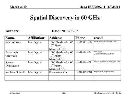 Spatial Discovery in 60 GHz