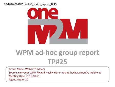 WPM ad-hoc group report TP#25