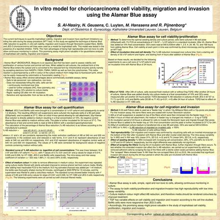 In vitro model for choriocarcinoma cell viability, migration and invasion using the Alamar Blue assay S. Al-Nasiry, N. Geusens, C. Luyten, M. Hanssens.