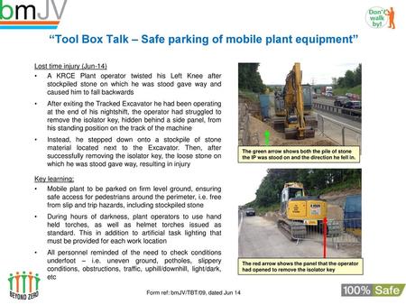 “Tool Box Talk – Safe parking of mobile plant equipment”