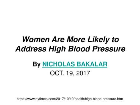 Women Are More Likely to Address High Blood Pressure