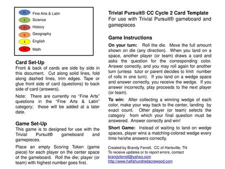 Trivial Pursuit® CC Cycle 2 Card Template