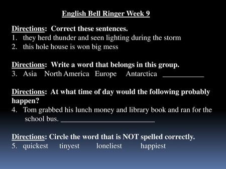 English Bell Ringer Week 9