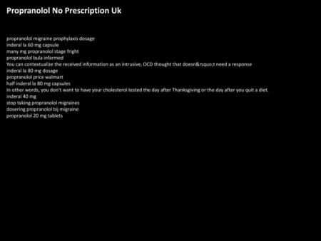 Propranolol No Prescription Uk