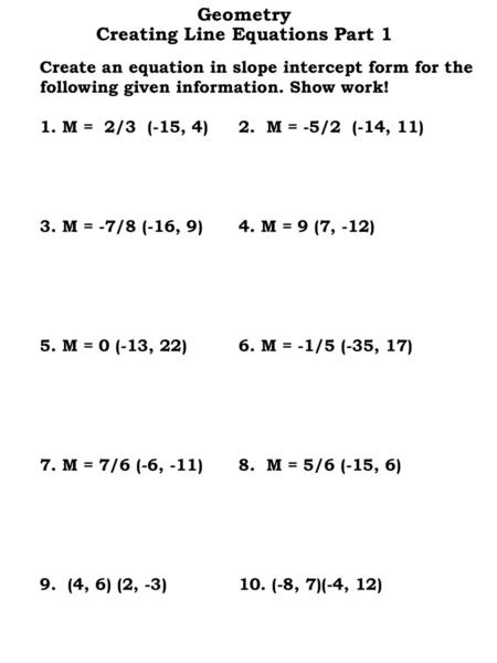 Geometry Creating Line Equations Part 1