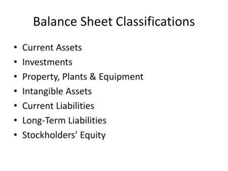 Balance Sheet Classifications