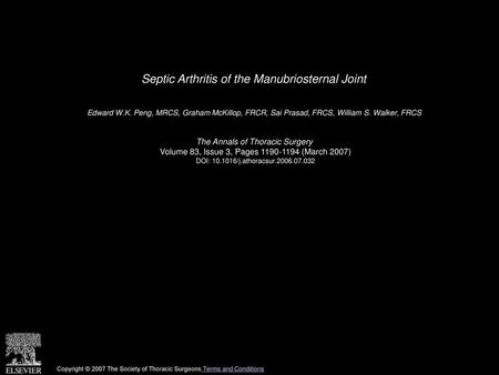 Septic Arthritis of the Manubriosternal Joint