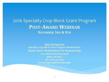 Eric boyington Specialty Crop Block Grant Program Administrator