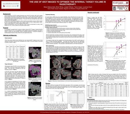 The use of 4DCT images to optimize the Internal Target Volume in Radiotherapy  Nikos Giakoumakis, Brian Winey, Joseph Killoran, Tania Lingos, Laurence.