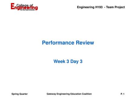 Performance Review Week 3 Day 3 Spring Quarter.