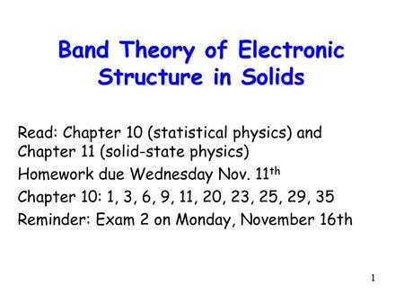 Band Theory of Electronic Structure in Solids