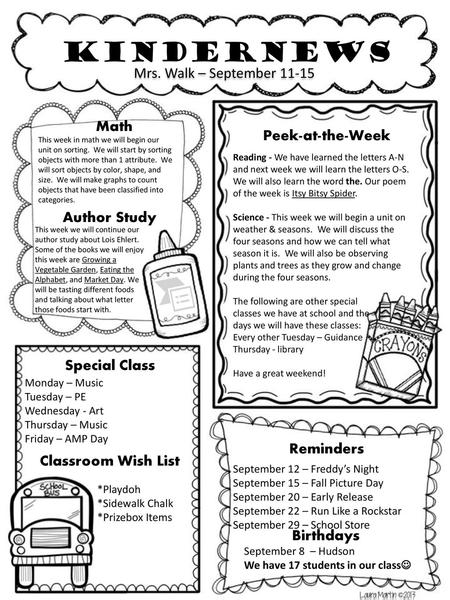 Kindernews Mrs. Walk – September Math Peek-at-the-Week