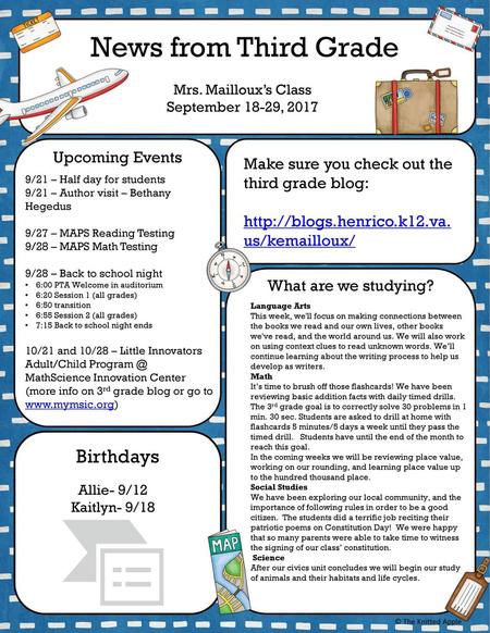 News from Third Grade Birthdays Upcoming Events