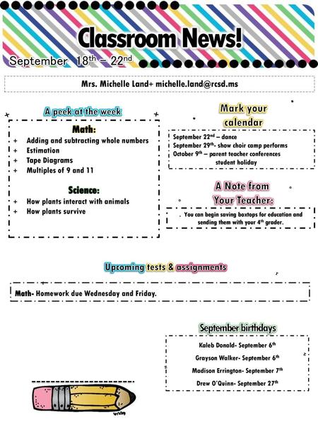 Upcoming tests & assignments