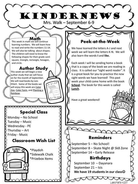 Kindernews Mrs. Walk – September 6-9 Math Peek-at-the-Week Type here!