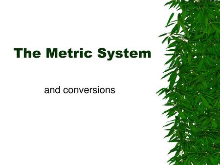 The Metric System and conversions.