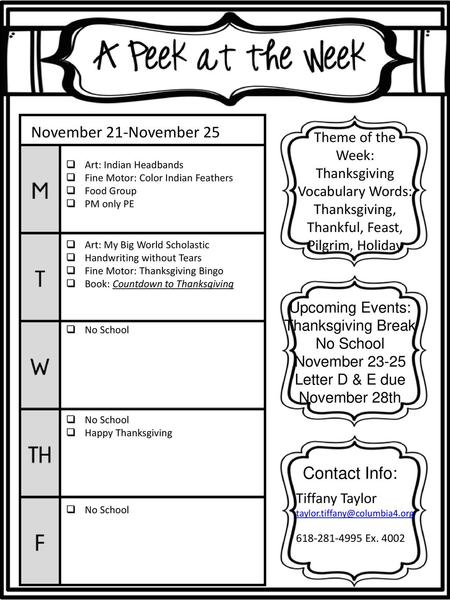 November 21-November 25 Theme of the Week: Thanksgiving