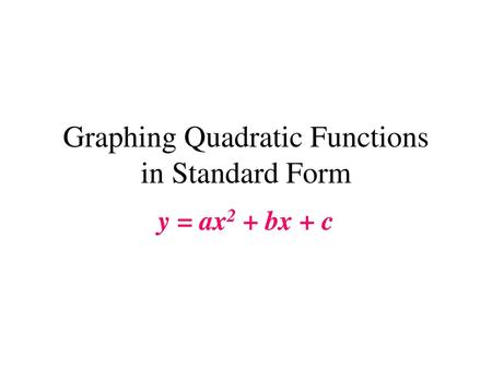 Graphing Quadratic Functions in Standard Form