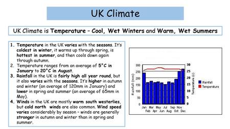 UK Climate is Temperature – Cool, Wet Winters and Warm, Wet Summers