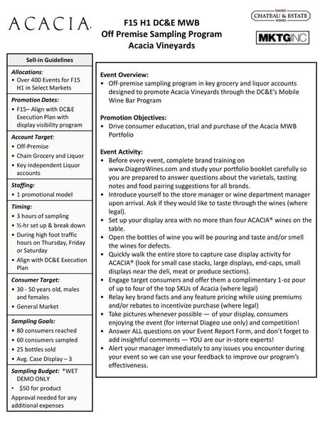 F15 H1 DC&E MWB Off Premise Sampling Program Acacia Vineyards
