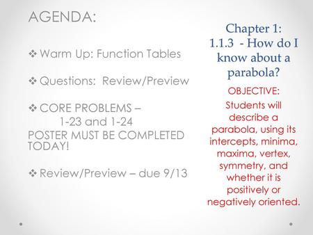 Chapter 1: How do I know about a parabola?