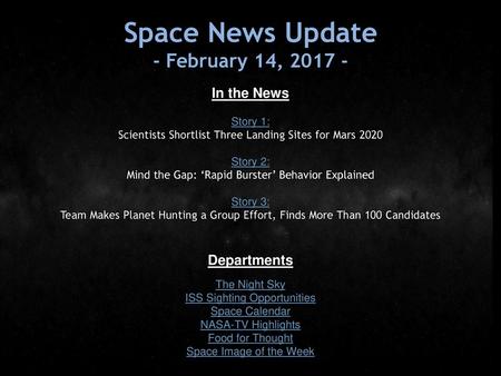 Space News Update - February 14, In the News Departments