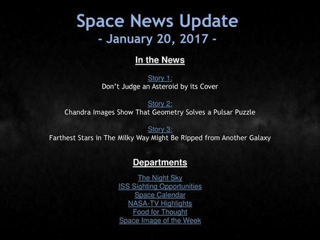 Space News Update - January 20, In the News Departments