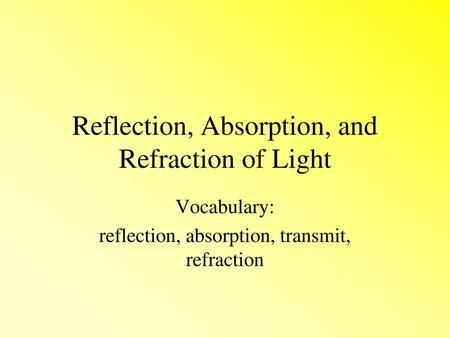 Reflection, Absorption, and Refraction of Light