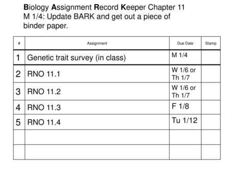 Biology Assignment Record Keeper Chapter 11