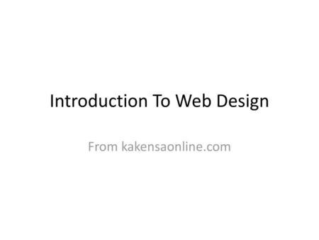 Introduction To Web Design