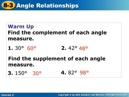 8-3 Angle Relationships Warm Up