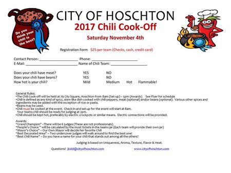 2017 Chili Cook-Off Saturday November 4th