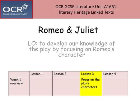 OCR GCSE Literature Unit A1661: literary Heritage Linked Texts