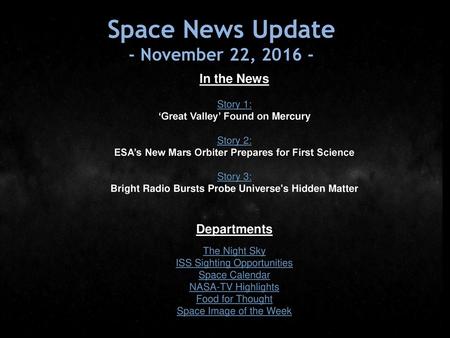 Space News Update - November 22, In the News Departments