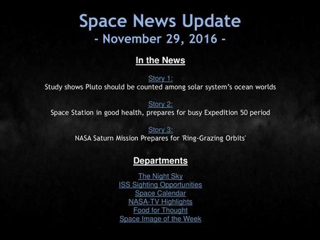 Space News Update - November 29, In the News Departments