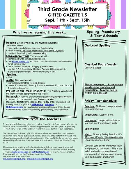 Third Grade Newsletter