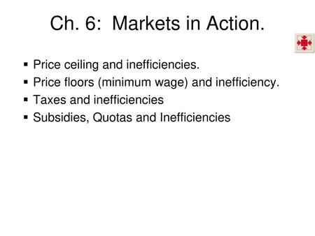 Ch. 6: Markets in Action. Price ceiling and inefficiencies.