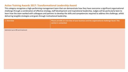 Active Training Awards 2017: Transformational Leadership Award